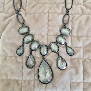 Grey glitter resin drops statement necklace
